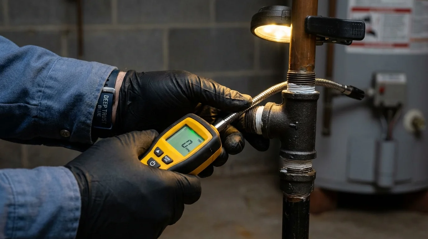 Gas leak detection with electronic sniffer by Johns Plumbing LLC in Yale